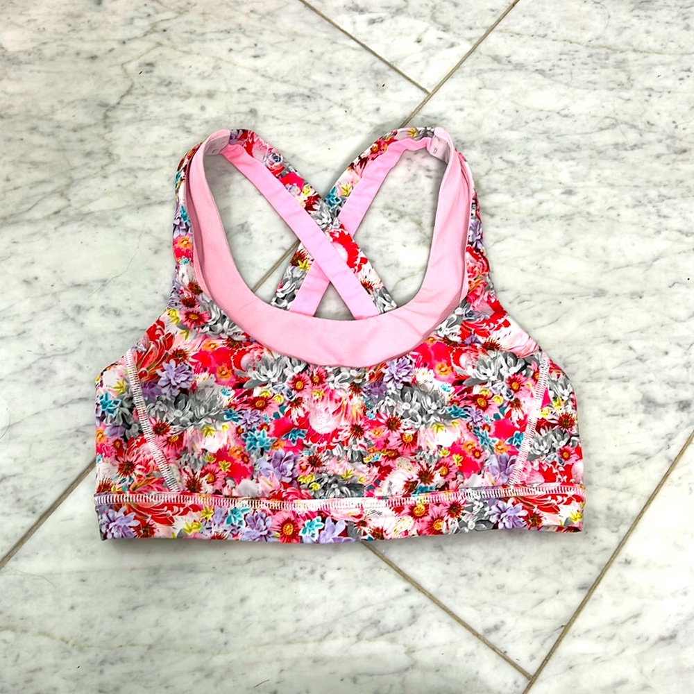 Pink Lululemon Flower Crossback Bra Sz 6
